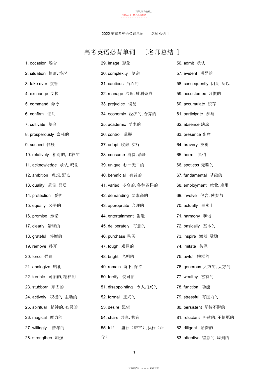 2022年高考英语必背单词名师总结.docx_第1页