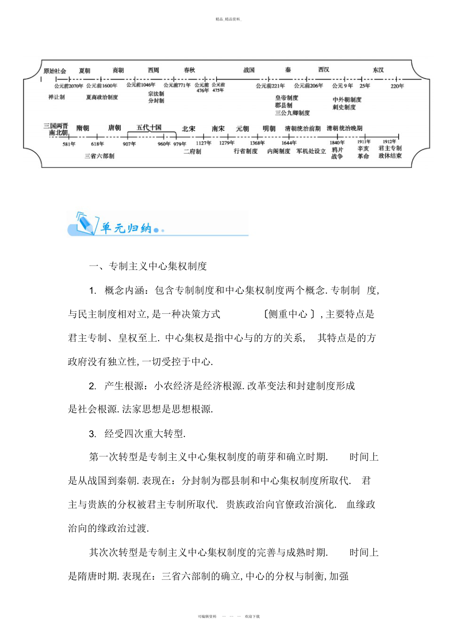 2022年高一历史岳麓版必修第一单元古代中国的政治制度期末复习总结提升.docx_第2页