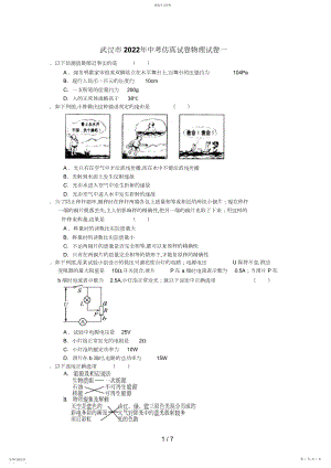 2022年湖北省武汉市九级物理中考仿真试题一人教版 .docx