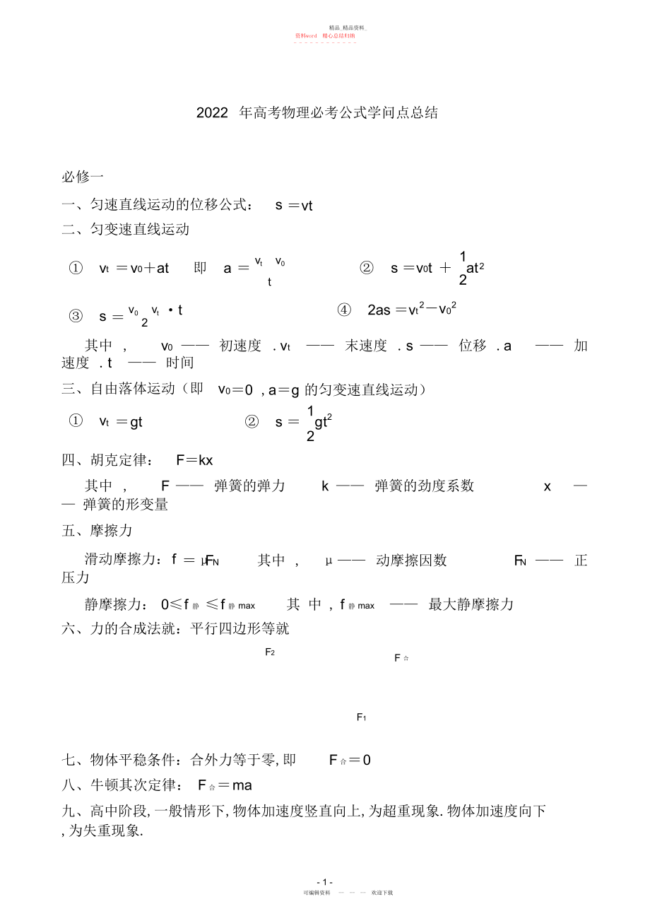 2022年高考物理必考公式知识点总结2.docx_第1页