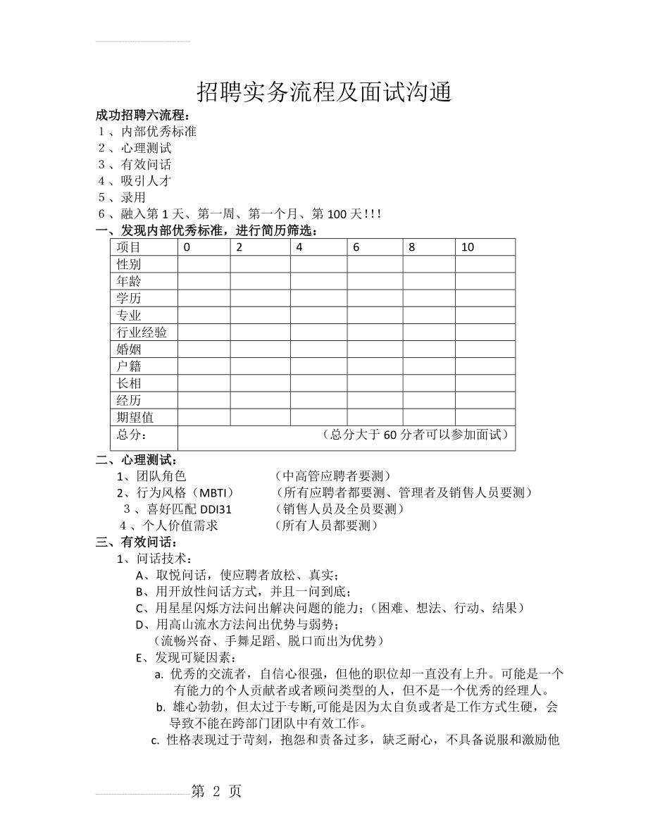 招聘流程及招聘话术参考(面试问话沟通)(4页).doc_第2页