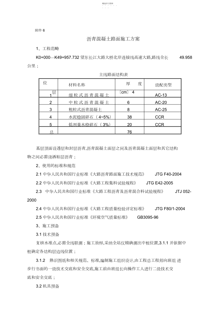 2022年沥青混凝土路面施工专业技术方案 .docx_第1页