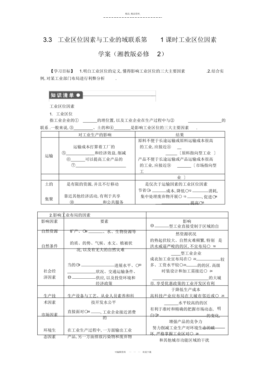 2022年高一地理优秀教案工业区位因素与工业地域联系第课时工业区位因素 .docx_第1页