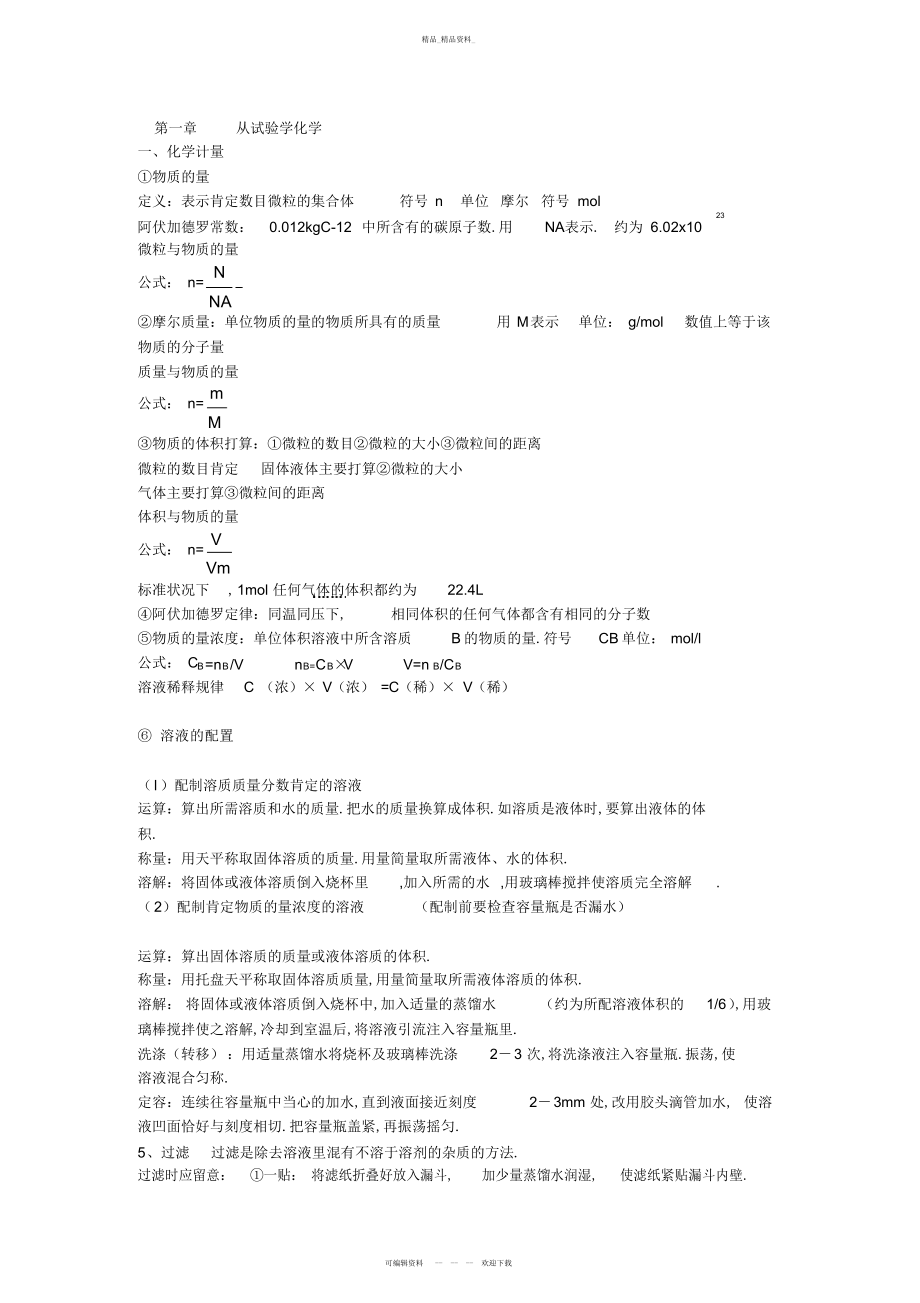 2022年高中化学必修一重要知识点网络化总结.docx_第1页