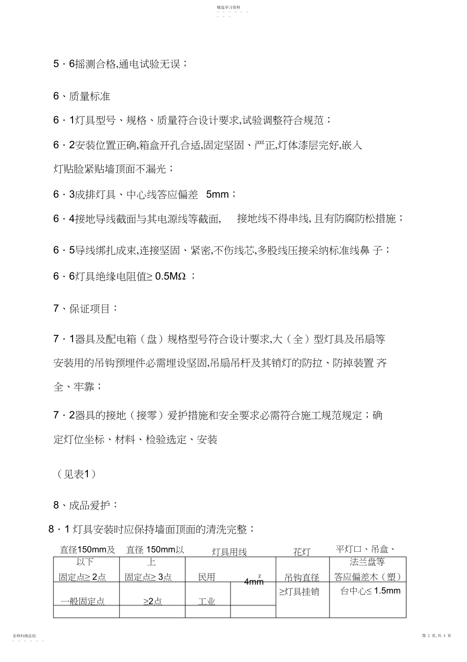 2022年某公司灯具安装工程作业指导书 .docx_第2页