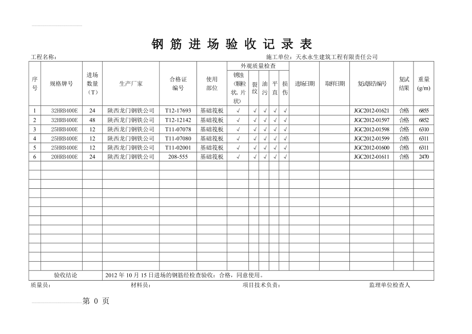 钢 筋 进 场 验 收 记 录 表(25页).doc_第2页