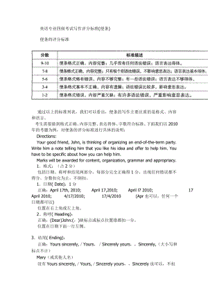 英语专业四级便条写作评分标准及范文.doc