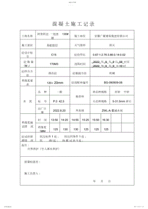 2022年混凝土施工记录表格 .docx