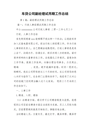 车贷公司副经理试用期工作总结.docx