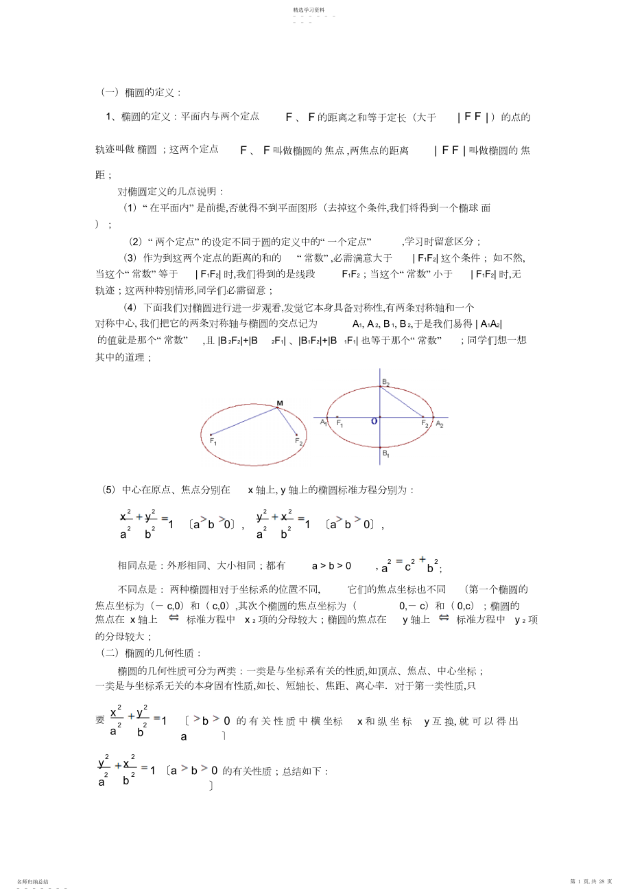 2022年椭圆的几何性质知识点归纳及典型例题及练习 .docx_第1页