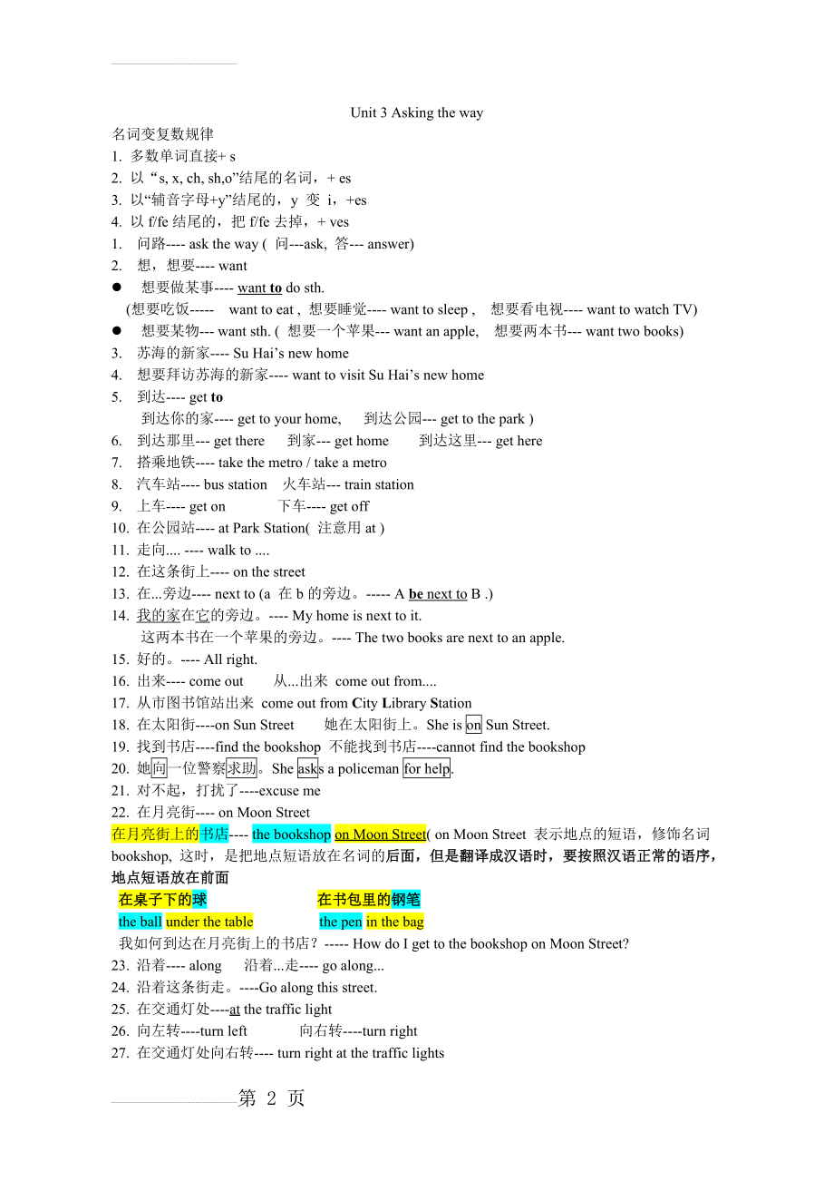 苏教版五年级英语下册5B Unit3 总结资料(4页).doc_第2页