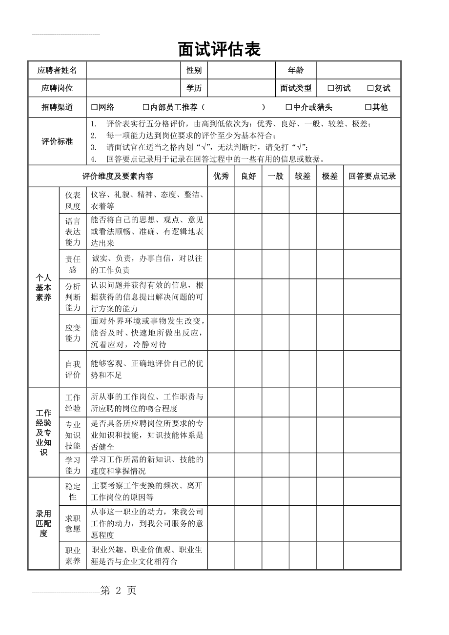 面试评估表(个人新)(5页).doc_第2页