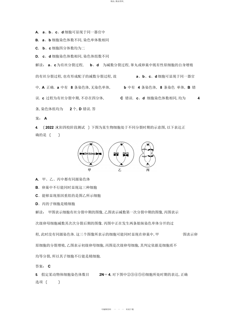 2022年高考生物复习高考热点集训细胞分裂图示分析版含解析 .docx_第2页