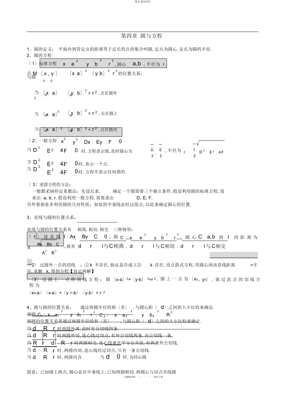 2022年高中数学必修圆与方程复习 .docx_第1页