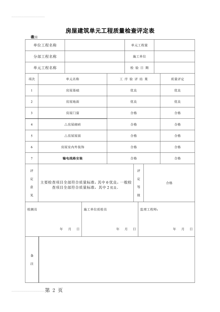 房屋建筑单元工程质量检查评定表(9页).doc_第2页