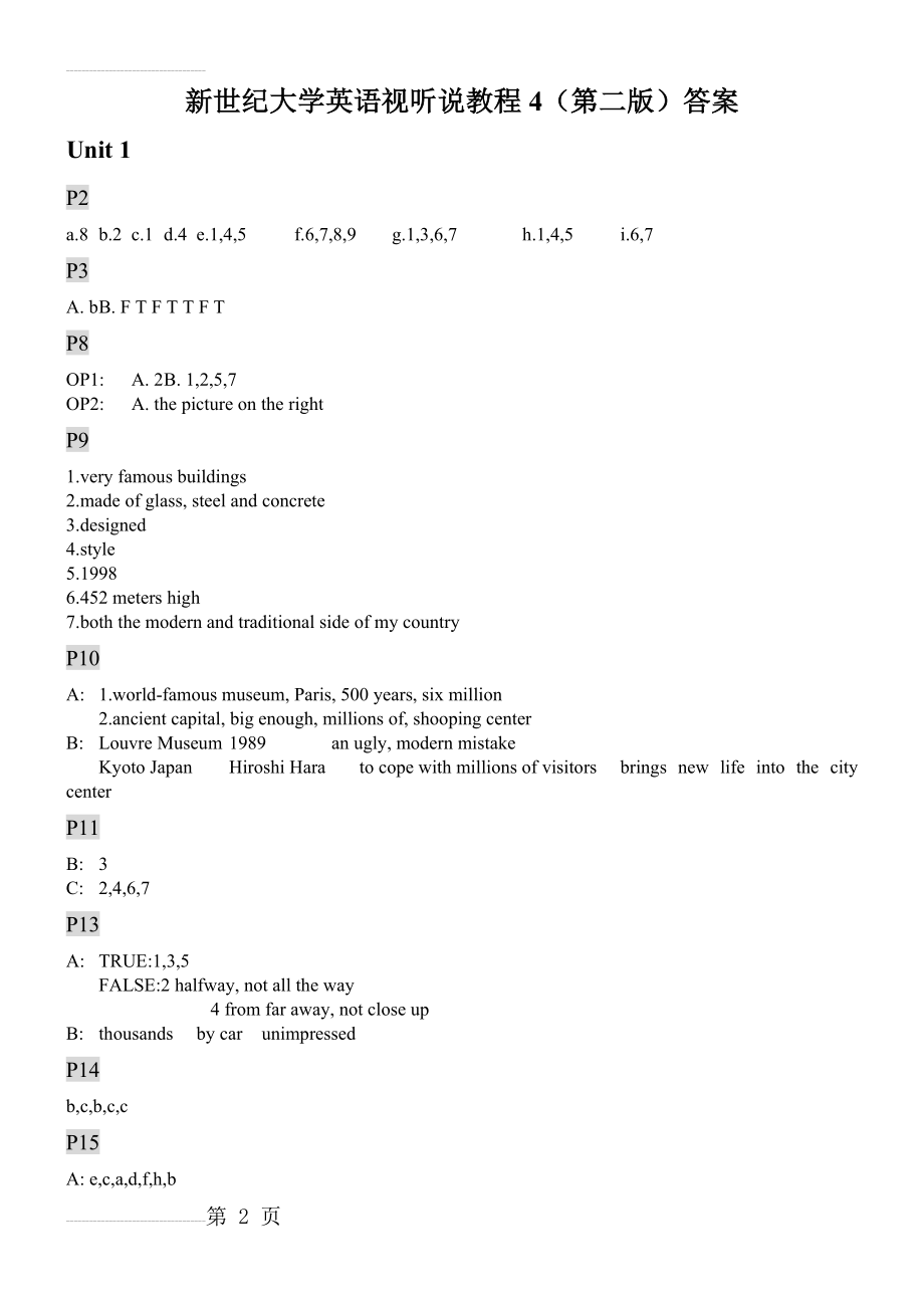 新世纪大学英语视听说教程4(第二版)听力部分答案(13页).doc_第2页