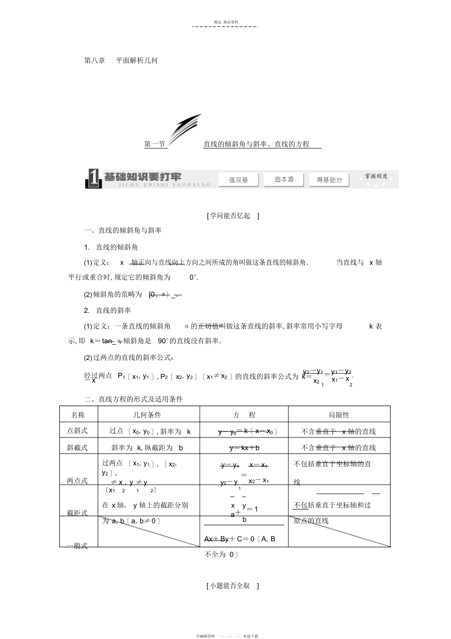 2022年高中数学第三章《直线与方程》知识点总结与练习.docx_第1页