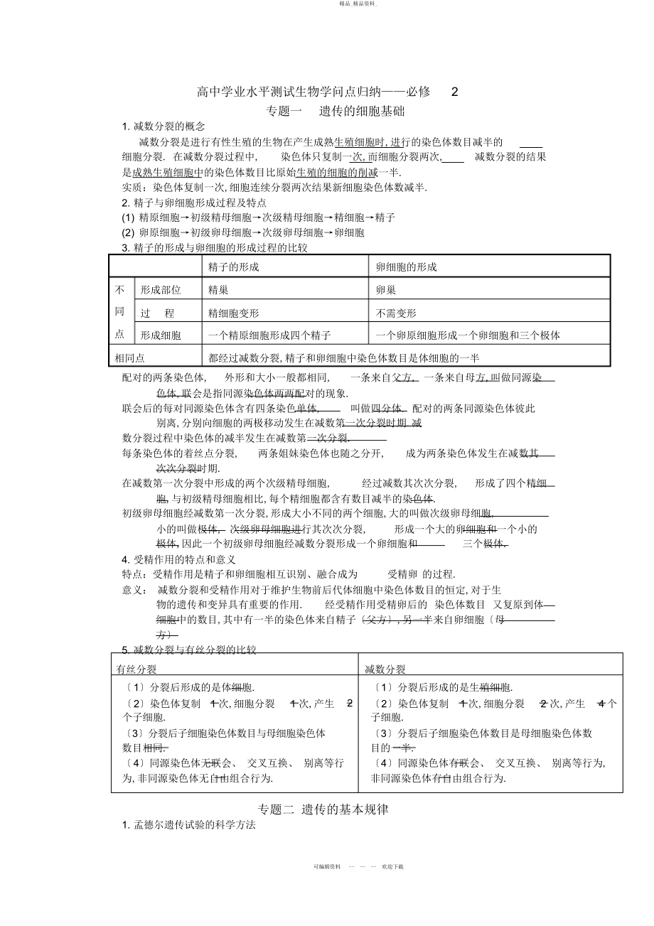 2022年高中生物必修知识点及考点总结 .docx_第1页