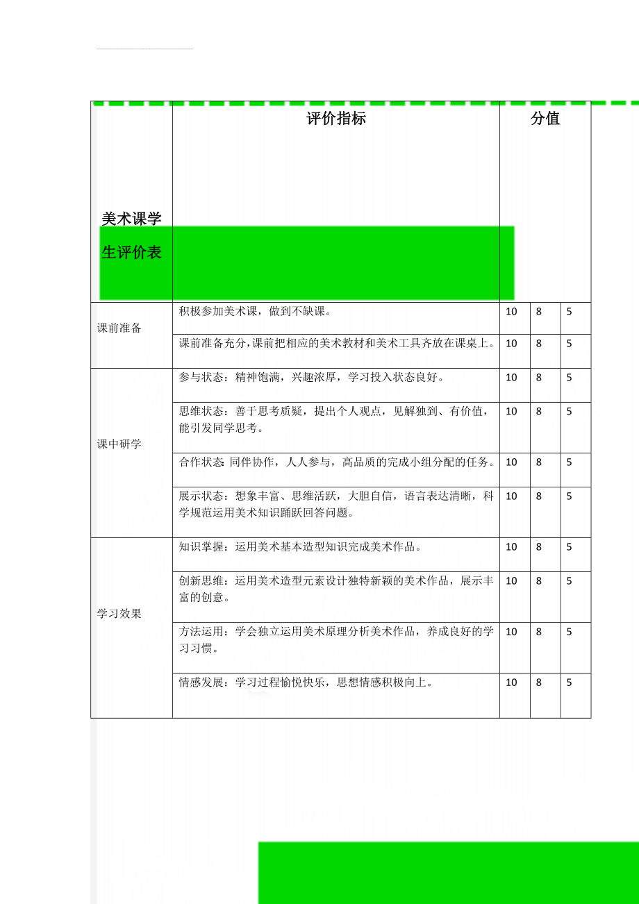 美术课学生评价表(2页).doc_第1页