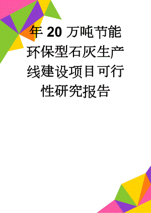 年20万吨节能环保型石灰生产线建设项目可行性研究报告(63页).doc