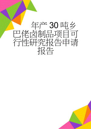 年产30吨乡巴佬卤制品项目可行性研究报告申请报告(24页).doc