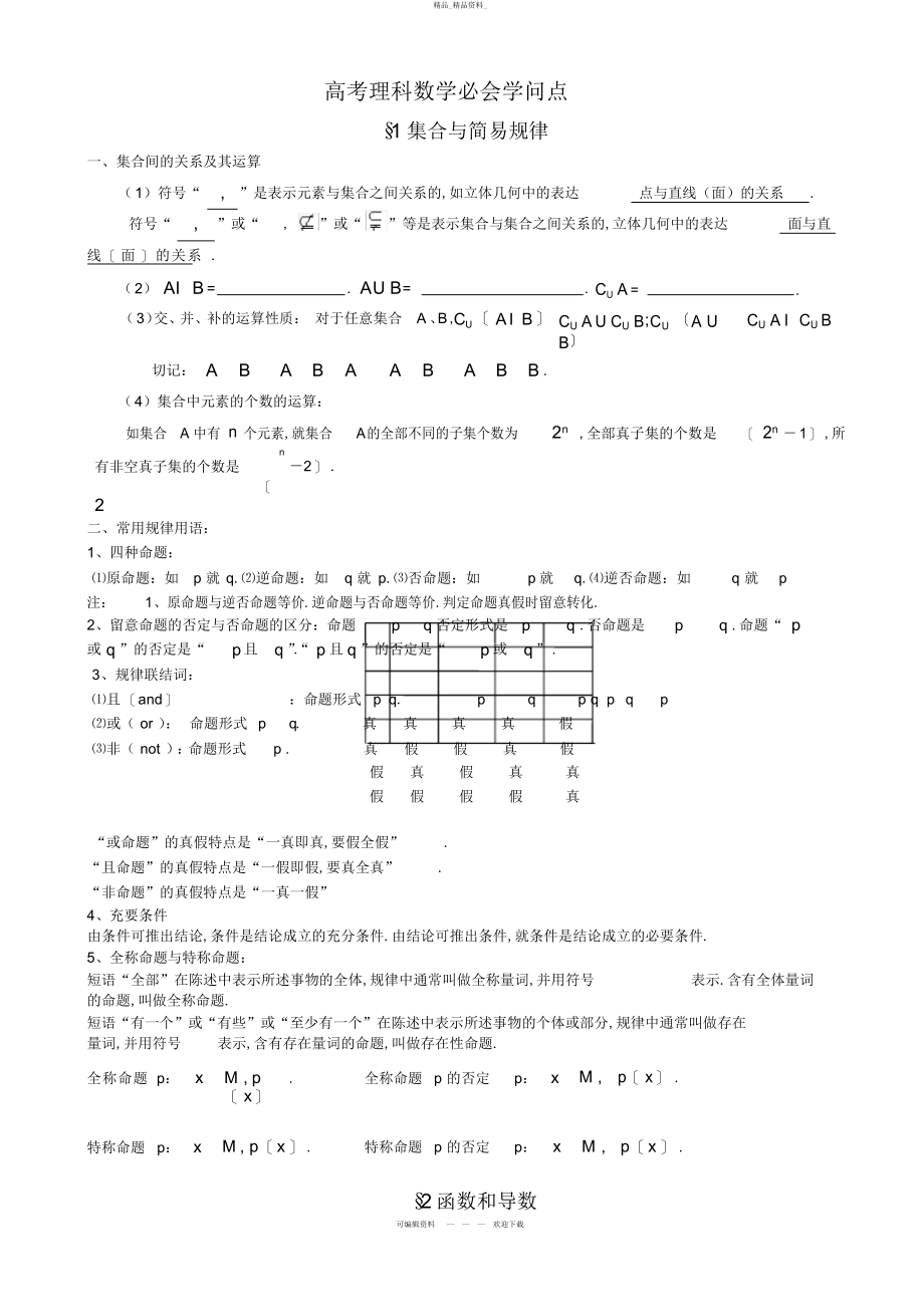 2022年高考理科数学必会知识点总结资料.docx_第1页