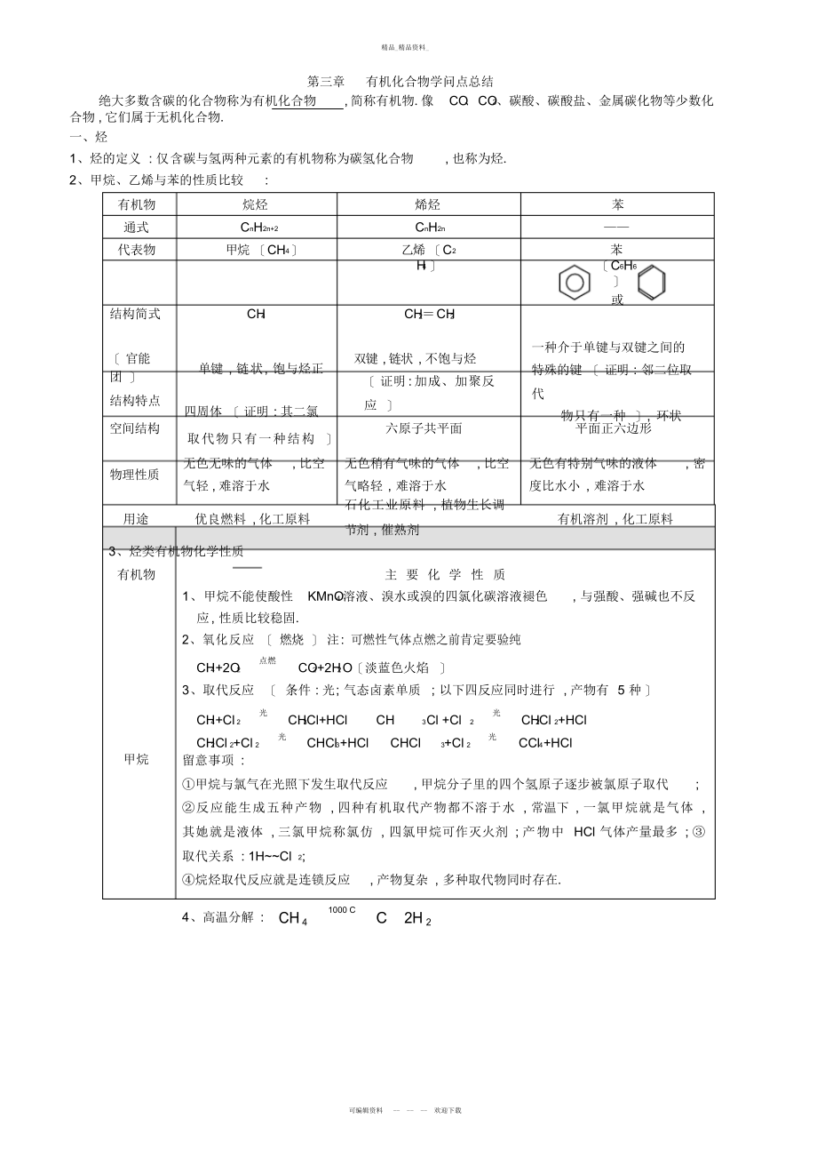 2022年高一化学必修二第三章有机化合物知识点总结.docx_第1页