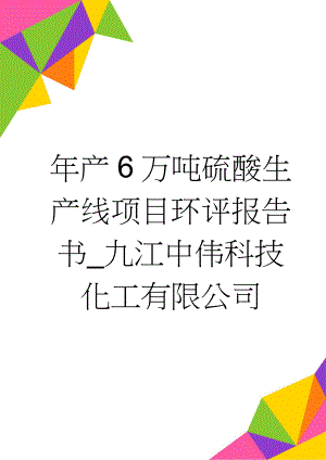 年产6万吨硫酸生产线项目环评报告书_九江中伟科技化工有限公司(84页).doc