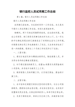 银行监控人员试用期工作总结.docx