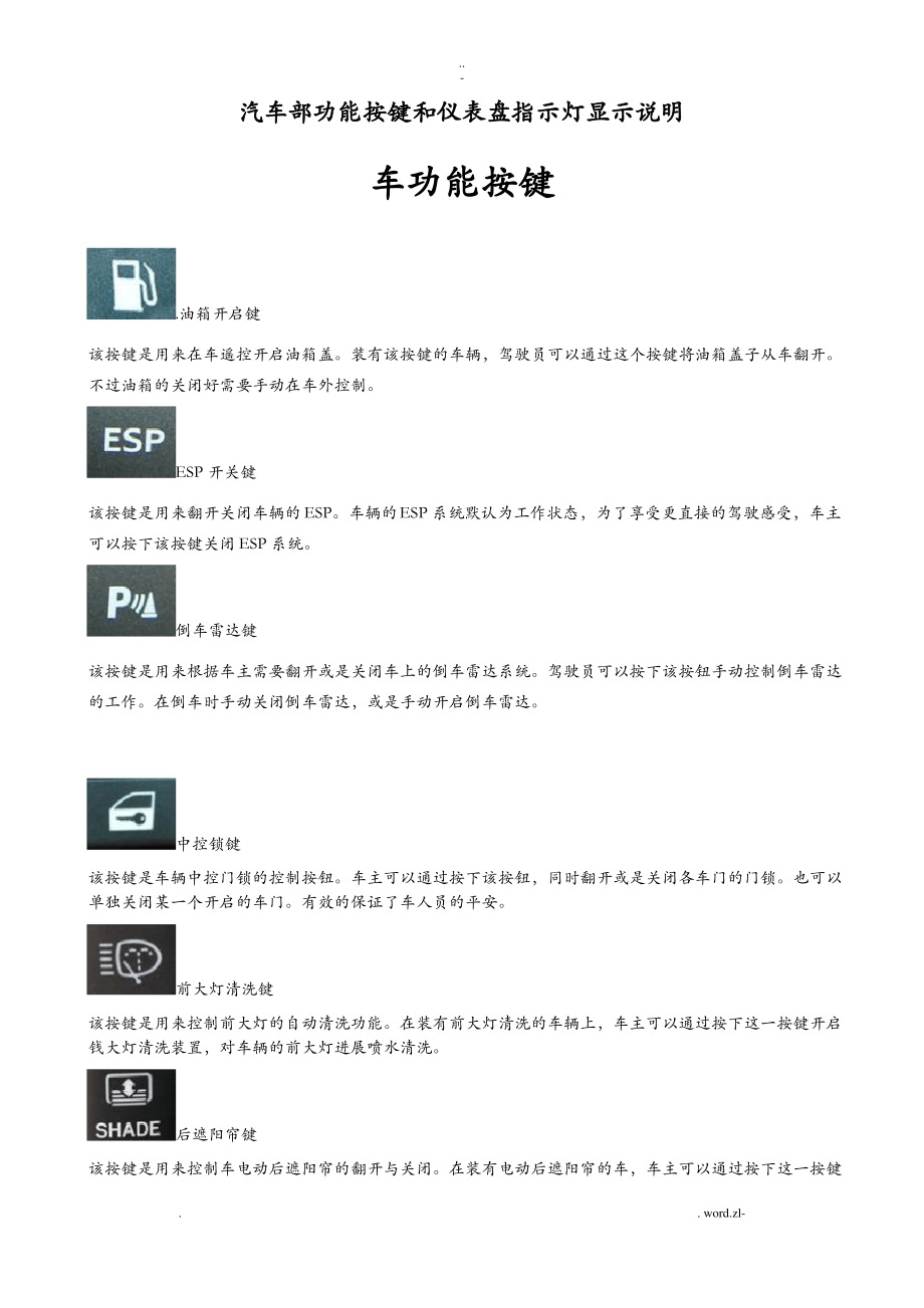 汽车内部功能按键和仪表盘指示灯图解说明.pdf_第1页