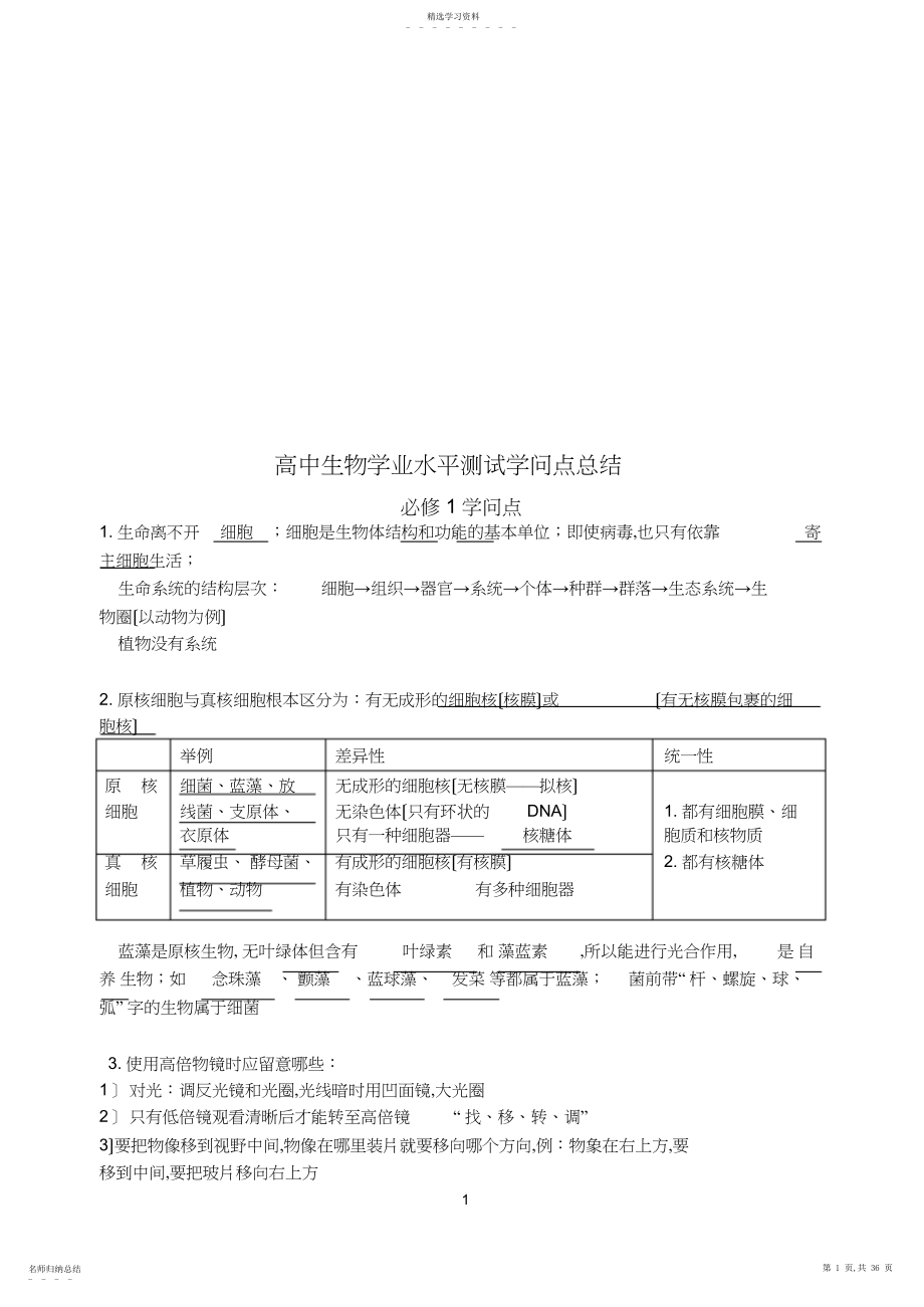 2022年深圳高中生物学业水平测试知识点总结 .docx_第1页