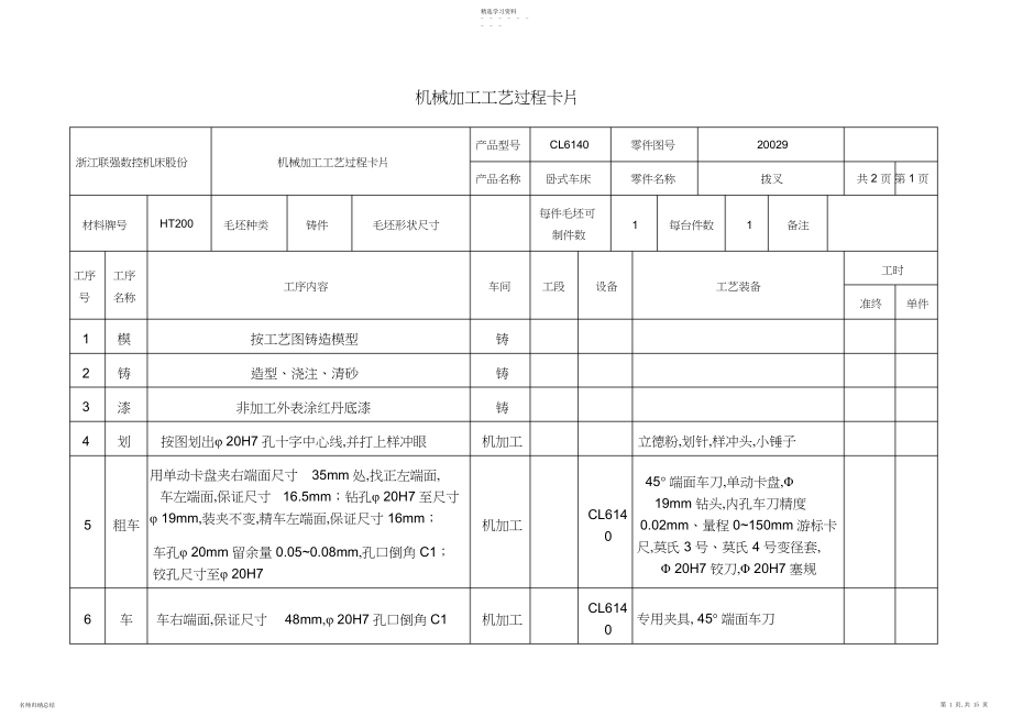 2022年机械加工工艺过程及工序卡片 .docx_第1页