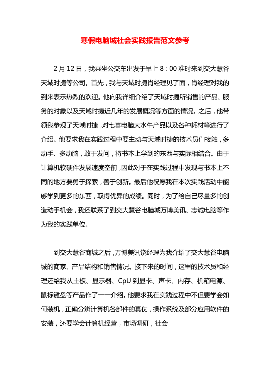 寒假电脑城社会实践报告范文参考.docx_第1页