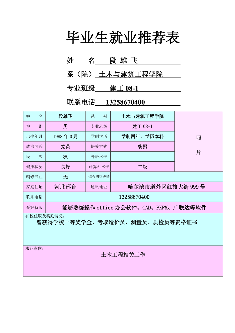 毕业生推荐表模板68575(5页).doc_第2页