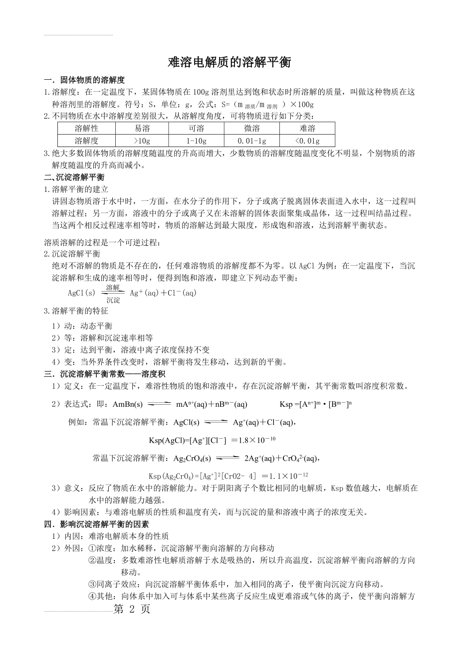 难溶电解质的溶解平衡知识点(7页).doc_第2页