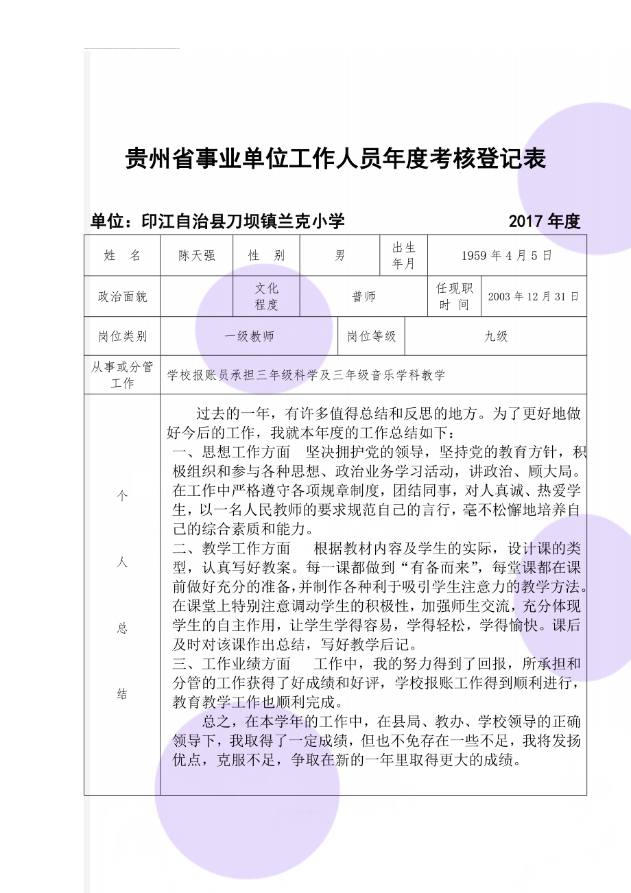 贵州省事业单位工作人员年度考核登记表(4页).doc_第1页