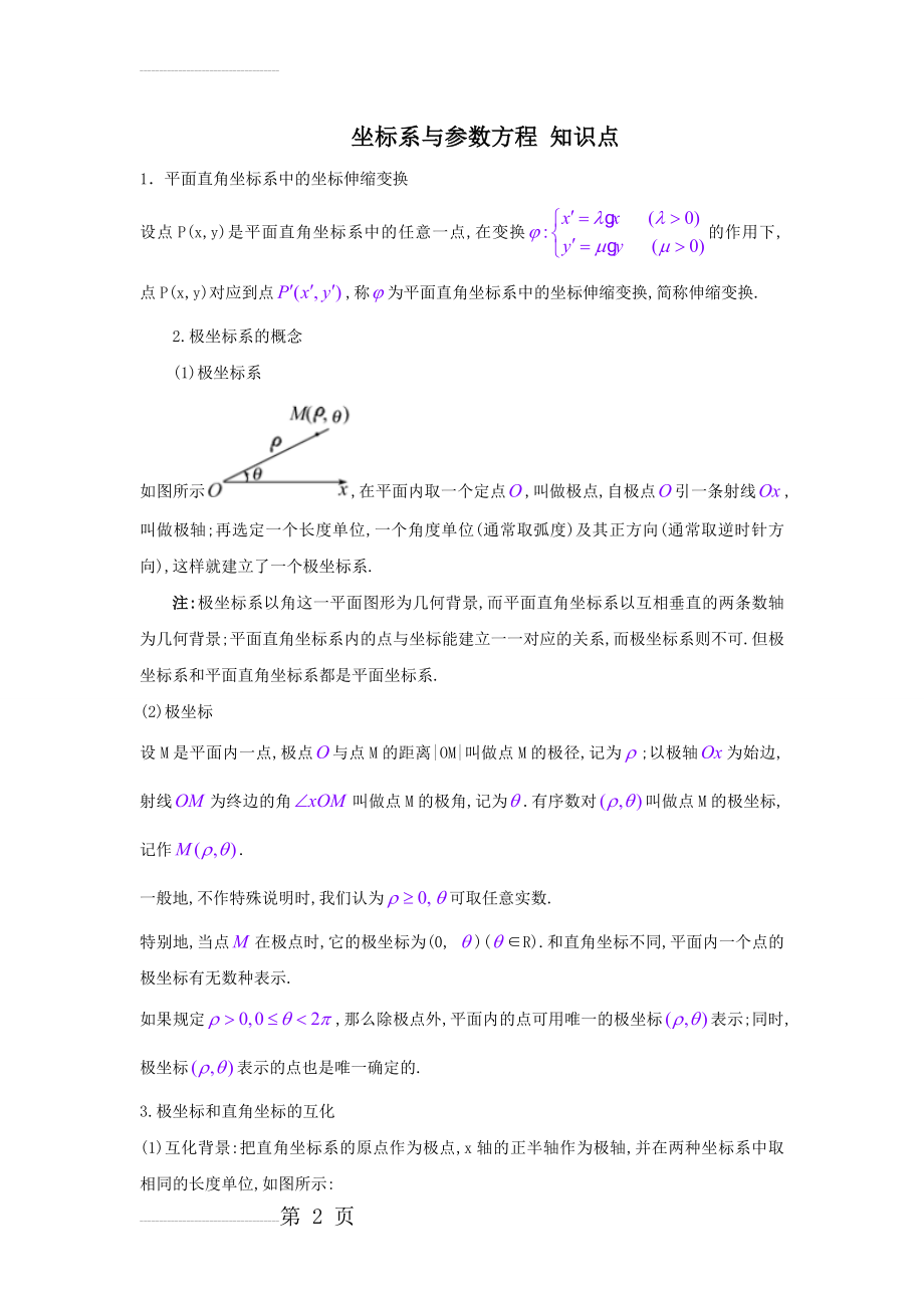 选修4-4坐标系与参数方程知识点总结及同步练习(附答案) - 副本(17页).doc_第2页