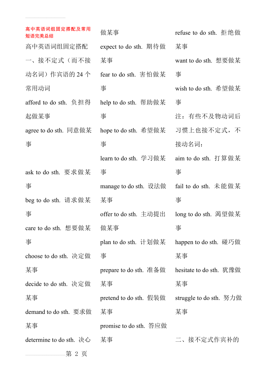 高中英语词组固定搭配及常用短语完美总结73234(101页).doc_第2页