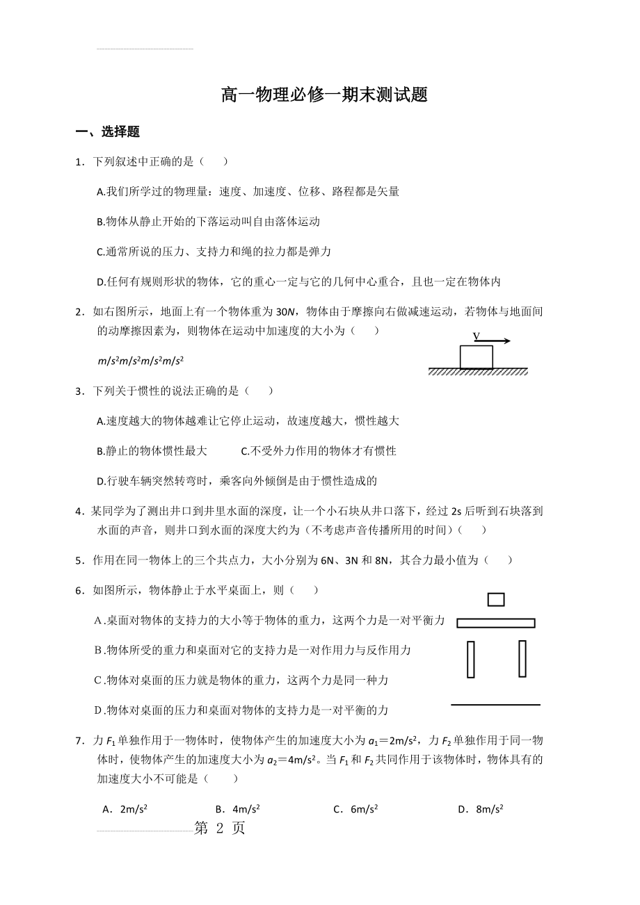 高一物理必修一期末测试题(6页).doc_第2页