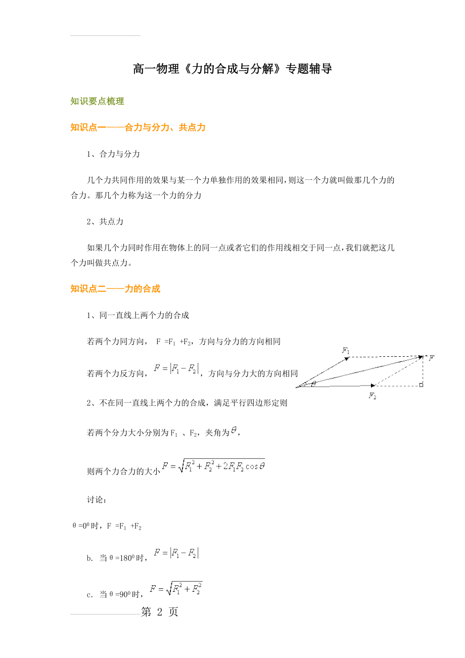 高一物理《力的合成与分解》习题与详解(总结)(10页).doc_第2页