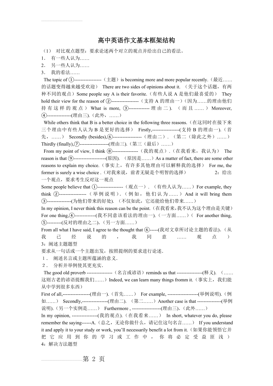 高中英语作文基本结构框架(4页).doc_第2页