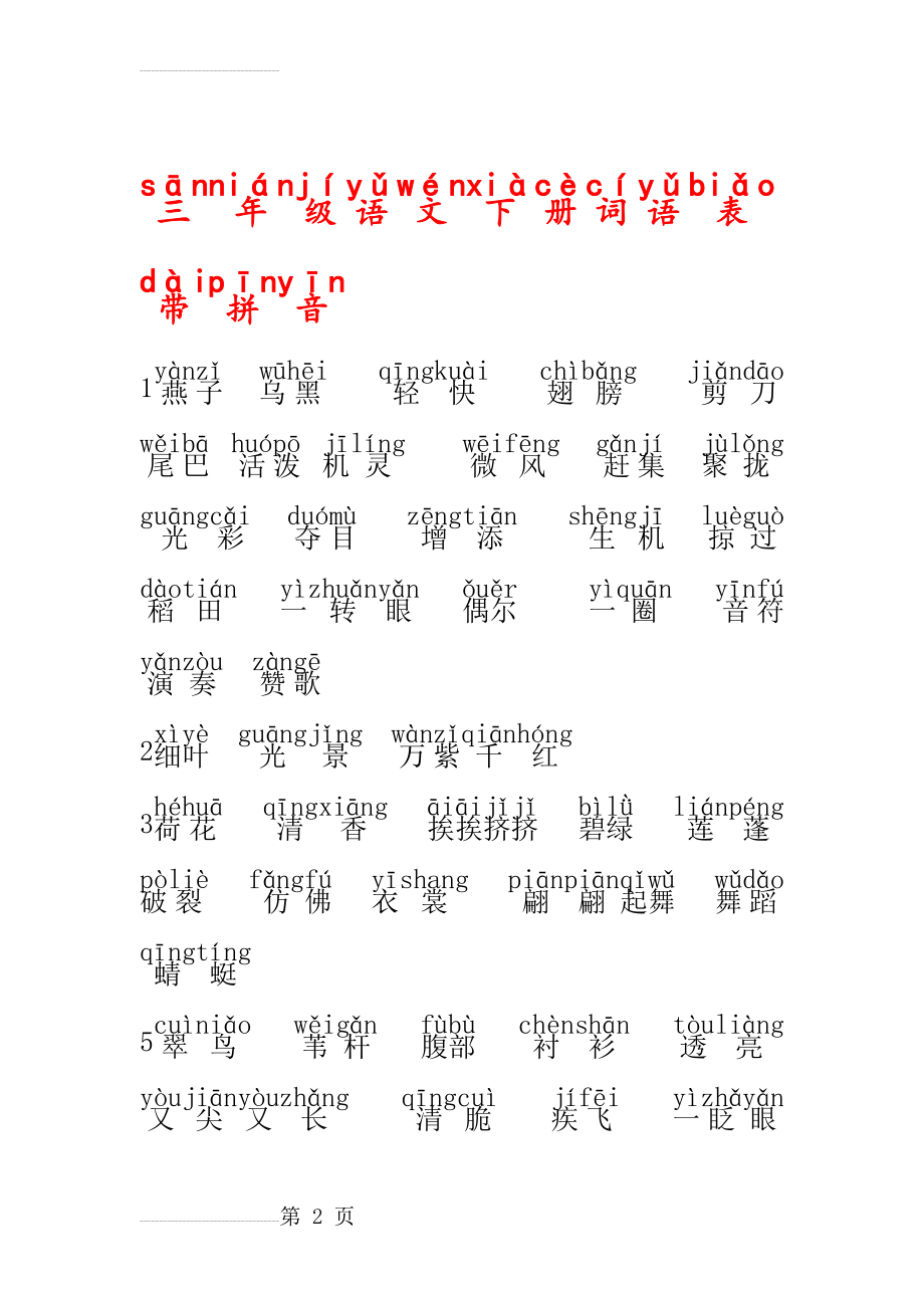 最新人教版三年级语文下册词语表带拼音.doc(8页).doc_第2页