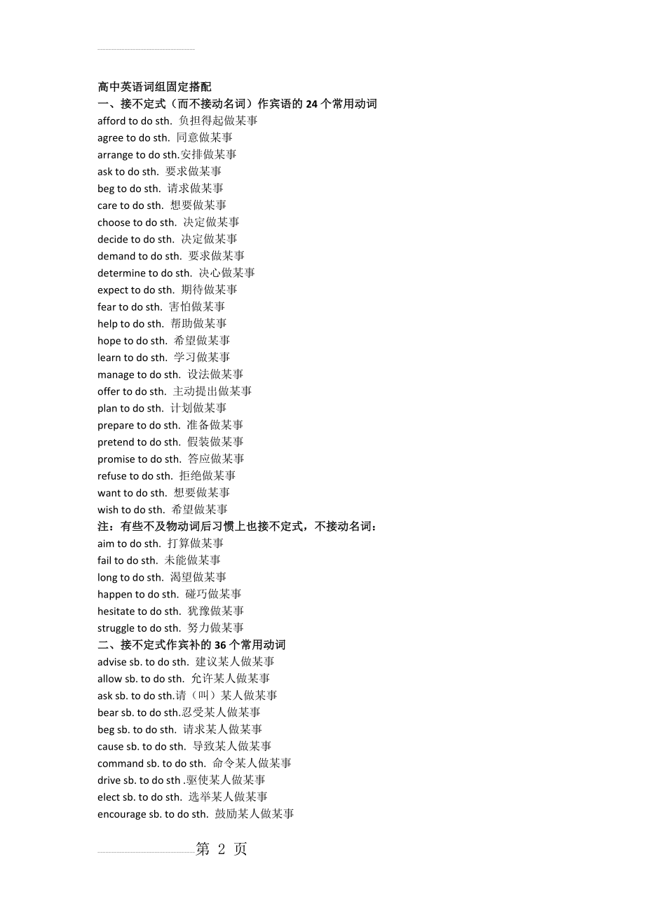 高中英语固定搭配和常用短语用法归纳(11页).doc_第2页