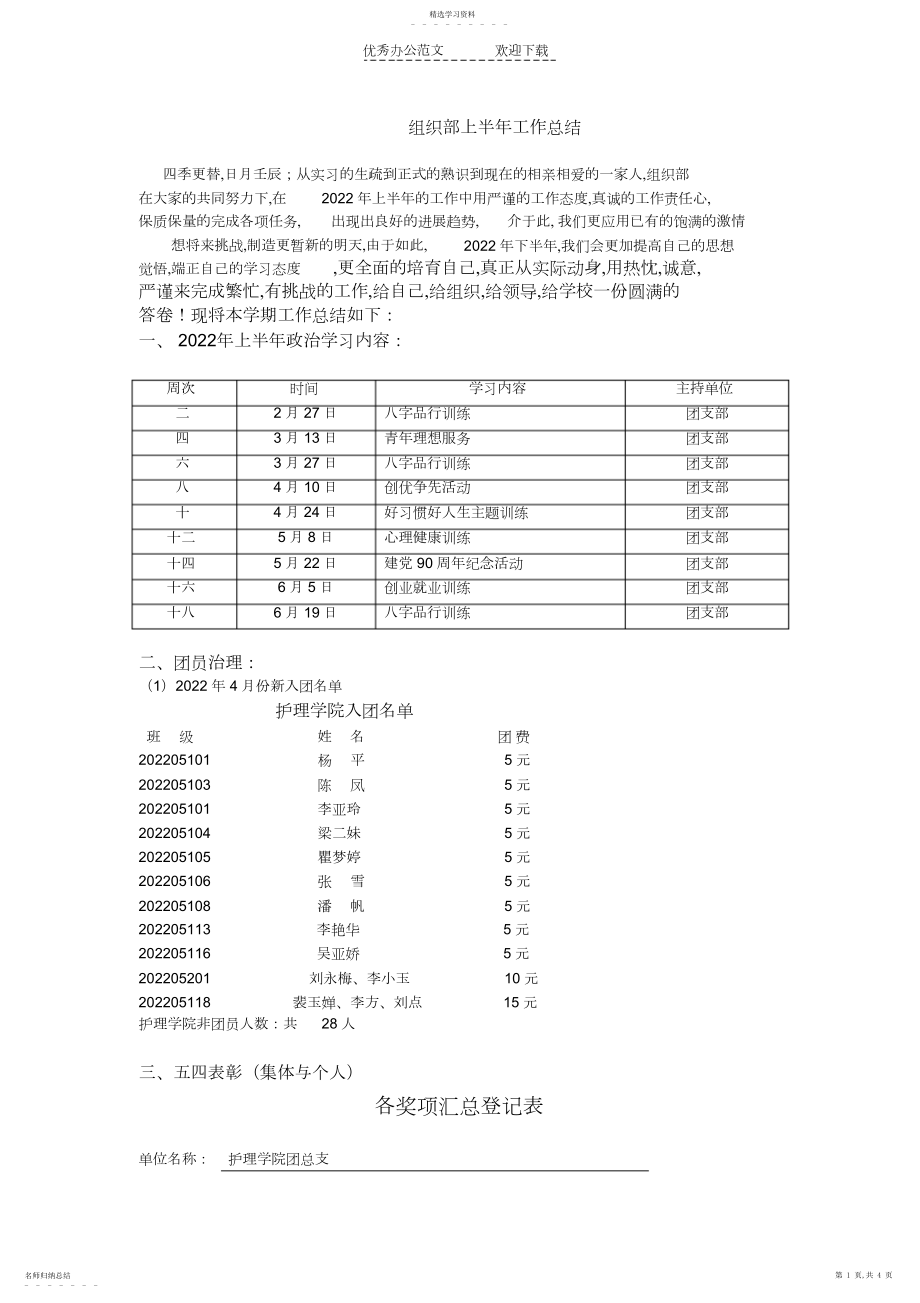 2022年组织部上半年工作总结 .docx_第1页