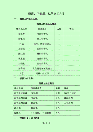 透层、下封层、粘层施工方案.doc