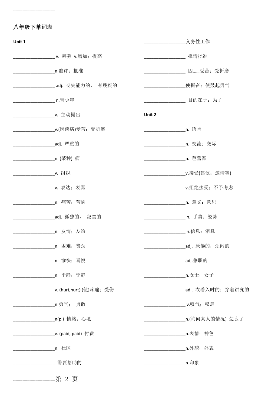 深圳牛津版八年级下册英语单词表—默写版(5页).doc_第2页