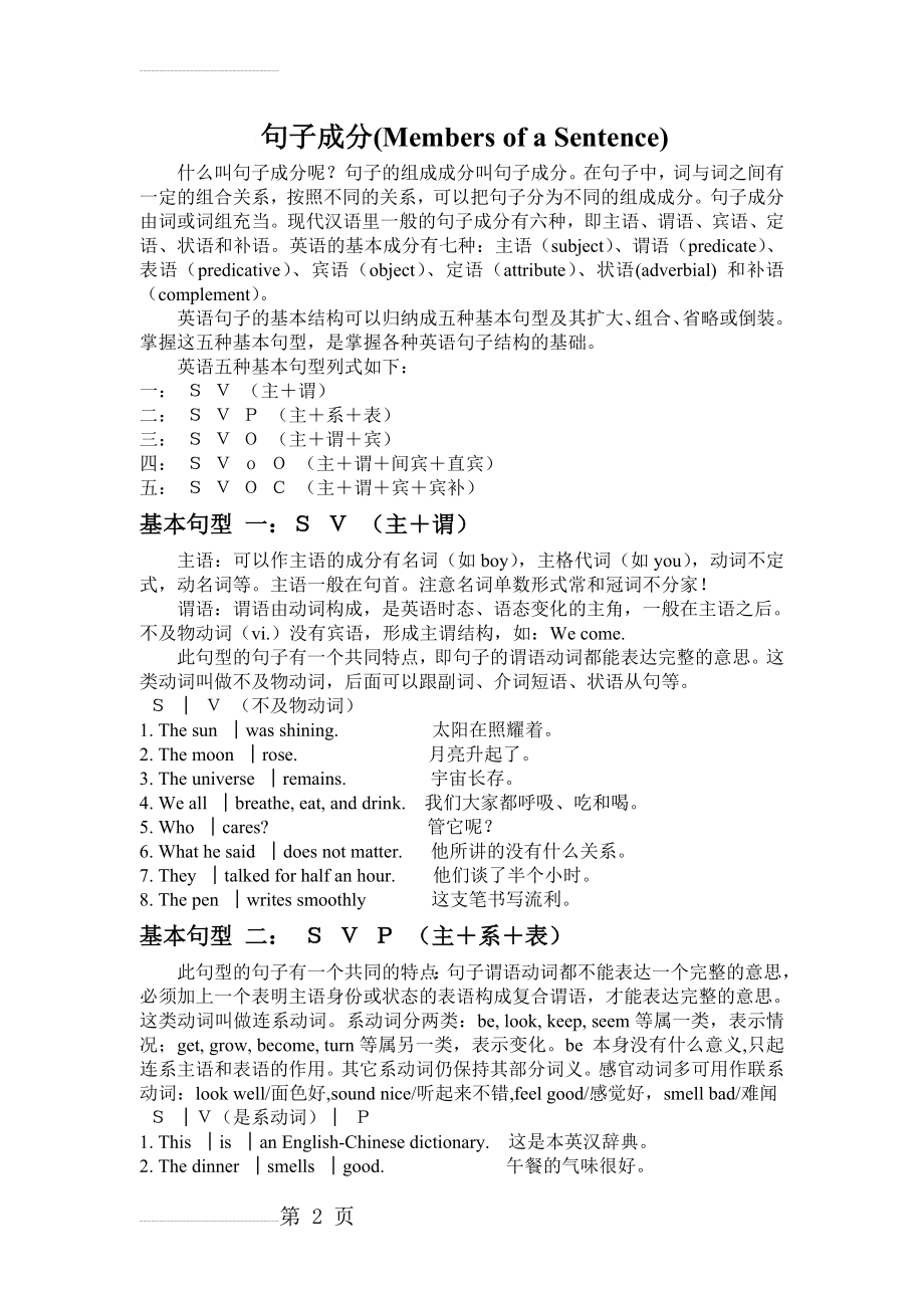 高中英语句子成分讲解与练习(10页).doc_第2页