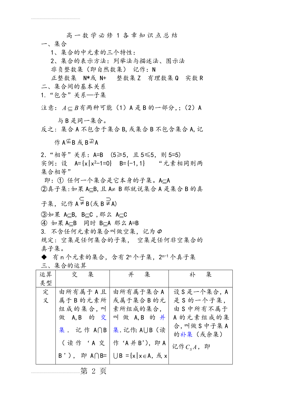 高一数学必修一各章知识点总结技巧解答(11页).doc_第2页