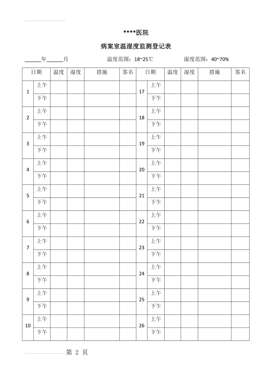 病案室温湿度监测登记表(3页).doc_第2页