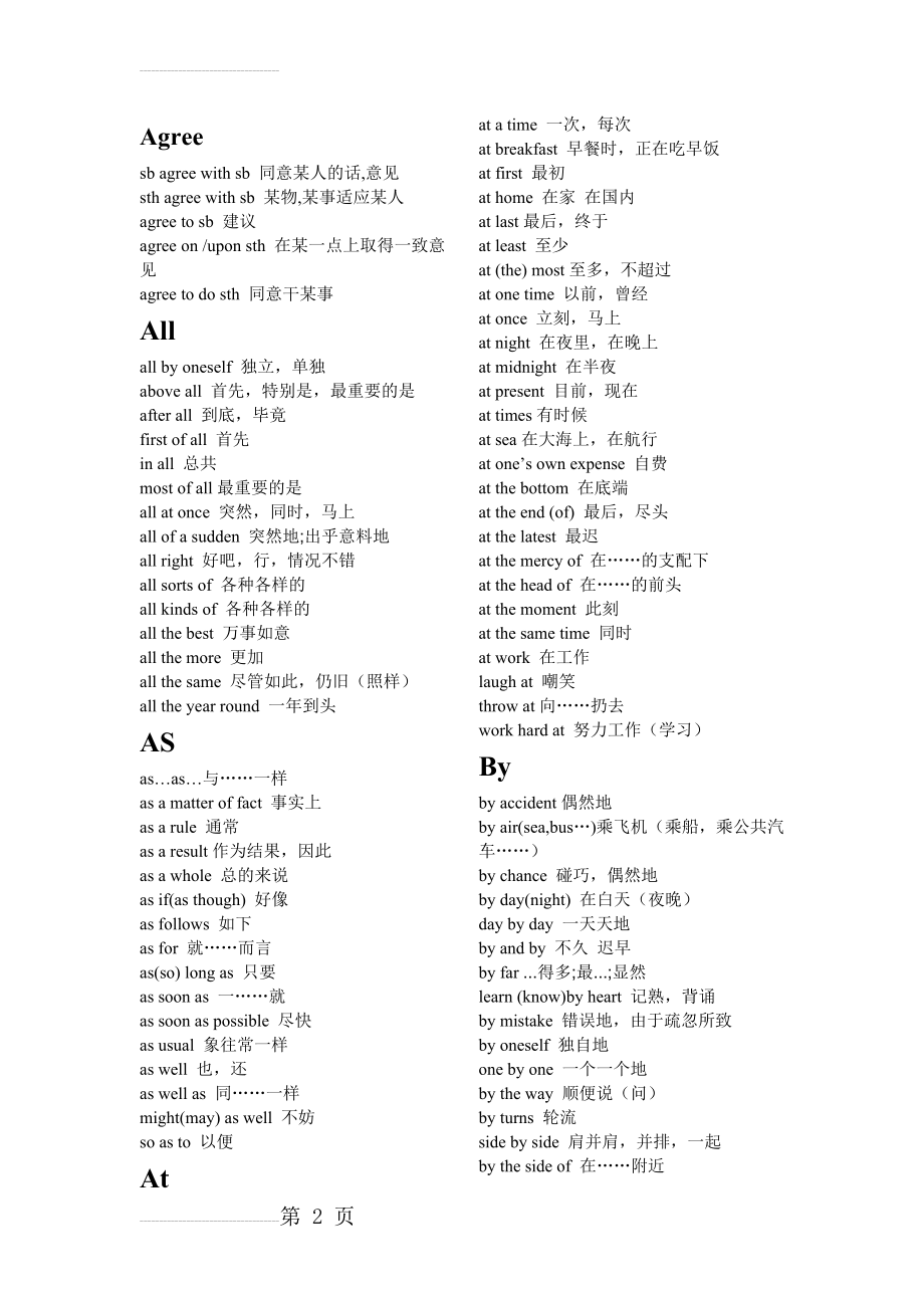 高中英语固定搭配及常用词组集锦(绝对精华-不看后悔)(14页).doc_第2页